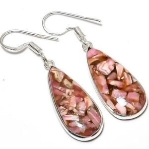 Copper Rhodochrosite Gemstone 925 Sterling Silver Handmade Dangle Earrings
